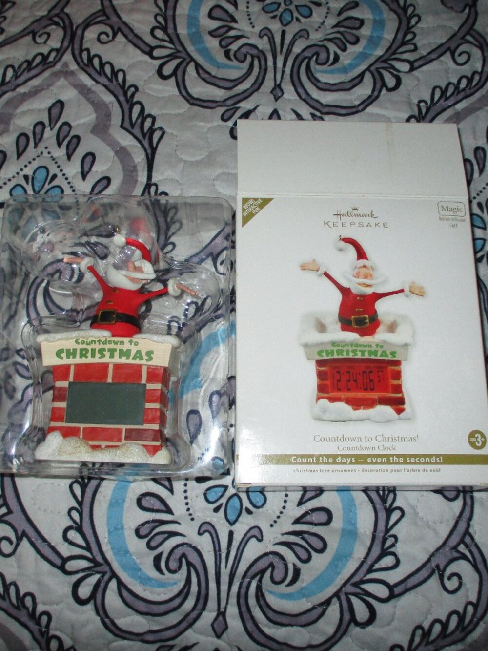 Hallmark 2016 Countdown to Christmas Santa Clock Ornament Magic Light